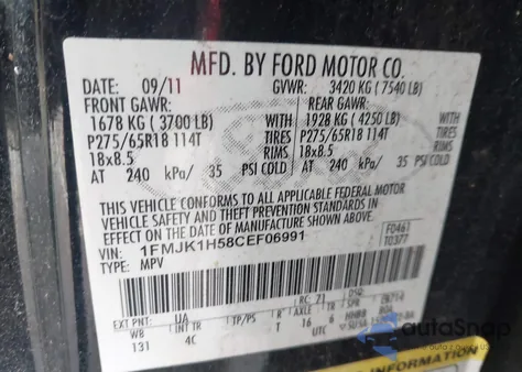 2012 Ford Expedition El Xlt z USA, uszkodzony, nr VIN 1FMJK1H58CEF06991